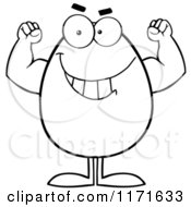 Cartoon Of A Flexing Black And White Easter Egg Mascot Royalty Free Vector Clipart