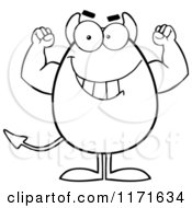 Cartoon Of A Flexing Black And White Devil Egg Mascot Royalty Free Vector Clipart