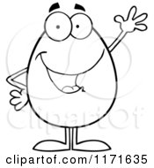 Cartoon Of A Waving Blac And White Egg Mascot Royalty Free Vector Clipart