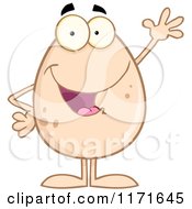 Cartoon Of A Waving Brown Egg Mascot Royalty Free Vector Clipart