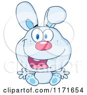 Cartoon Of A Happy Blue Bunny Sitting Royalty Free Vector Clipart
