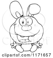 Cartoon Of A Happy Black And White Bunny Sitting Royalty Free Vector Clipart