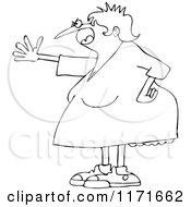 Cartoon Of An Outlined Mad Woman Shouting And Holding Out An Arm Royalty Free Vector Clipart by djart