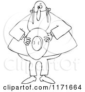 Cartoon Of An Outlined Rabbi Holding His Hat Royalty Free Vector Clipart