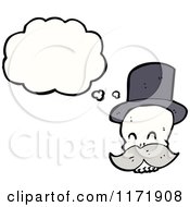 Cartoon Of A Thinking Skull With A Mustache And Top Hat Royalty Free Vector Clipart