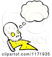 Cartoon Of A Thinking Skull With A Bolt Royalty Free Vector Clipart by lineartestpilot
