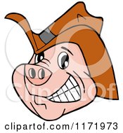 Poster, Art Print Of Grinning Pig Wearing A Cowboy Hat