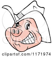 Cartoon Of A Grinning Pig Wearing A White Cowboy Hat Royalty Free Vector Clipart