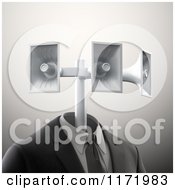 Poster, Art Print Of 3d Business Suit With Megaphone Speakers For A Head