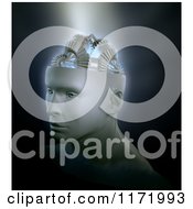 Poster, Art Print Of 3d Face And Head With Light Shining On A Gear Brain