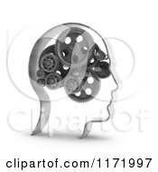 Poster, Art Print Of 3d Head With Gear Cogs For A Brain Over White