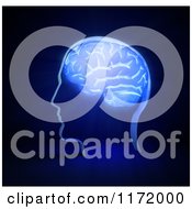 Clipart Of A 3d Glowing Brain In A Head On Blue Royalty Free CGI Illustration