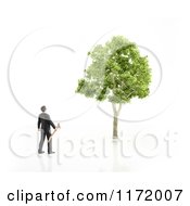 Poster, Art Print Of 3d Businessman Holding An Axe And Looking Up At A Tree On White