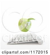 3d Green Apple Globe Over A Computer Keyboard