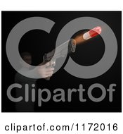 Poster, Art Print Of 3d Man Shooting A Medicine Pill Capsule Through A Gun