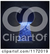 Clipart Of A 3d Key Hole With A View Of Europe On Earth At Night Royalty Free CGI Illustration