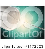 Clipart Of A 3d In Vitro Fertilization Process Over Green Rays Royalty Free CGI Illustration