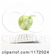 Poster, Art Print Of 3d Green Apple Globe Floating Over A Computer Keyboard