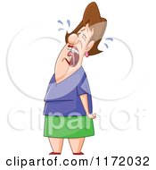 Cartoon Of A Brunette Woman Wailing And Crying Royalty Free Vector Clipart