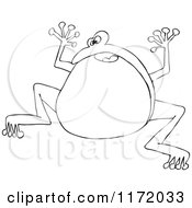 Cartoon Of An Outlined Frightened Frog Jumping Royalty Free Vector Clipart