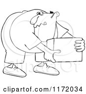 Outlined Man Bending Over And Picking Up A Box