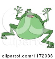 Cartoon Of A Frightened Green Frog Jumping Royalty Free Vector Clipart