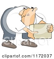 Man Bending Over And Picking Up A Box
