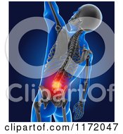 Clipart Of A 3d Xray Man With Glowing Lower Back Pain And Visible Spine Royalty Free CGI Illustration