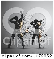 Poster, Art Print Of Silhouetted Dancers Exploding Into Shards On Gray