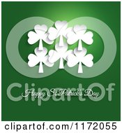 Poster, Art Print Of White Shamrocks Over Happy St Patricks Day Text On Green