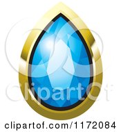 Clipart Of A Tear Drop Blue Diamond Or Gemstone With A Gold Frame Royalty Free Vector Illustration