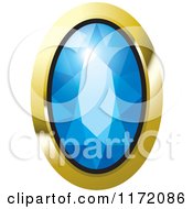 Clipart Of An Oval Blue Diamond Or Gemstone With A Gold Frame Royalty Free Vector Illustration