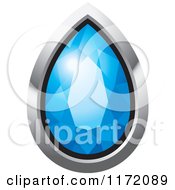Clipart Of A Tear Drop Blue Diamond Or Gemstone With A Silver Frame Royalty Free Vector Illustration