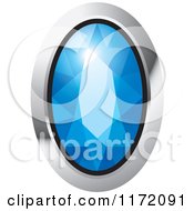 Poster, Art Print Of Oval Blue Diamond Or Gemstone With A Silver Frame