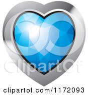 Poster, Art Print Of Heart Blue Diamond Or Gemstone With A Silver Frame