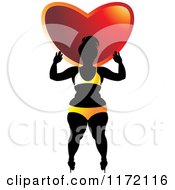 Clipart Of A Chubby Woman In A Yellow Bikini With A Heart On Her Shoulder Royalty Free Vector Illustration