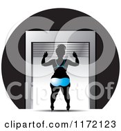 Poster, Art Print Of Chubby Woman Opening A Roller Storage Unit Door In A Bikini