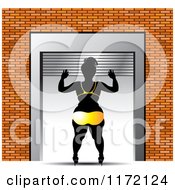 Clipart Of A Chubby Woman Opening A Roller Door In A Yellow Bikini Royalty Free Vector Illustration by Lal Perera