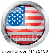 Poster, Art Print Of Round American Flag Icon With A Silver Frame