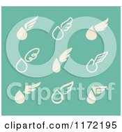 Clipart Of Beige Droplets And Wings On Turquoise Royalty Free Vector Illustration