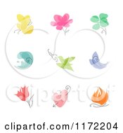 Poster, Art Print Of Colorful Flower Plant Butterfly And Bird Nature Designs