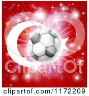 Soccer Ball Over A Turkey Flag With Fireworks
