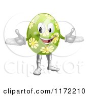 Cartoon Of A Welcoming Floral Green Easter Egg Mascot Royalty Free Vector Clipart