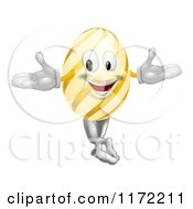 Cartoon Of A Happy Striped Yellow Easter Egg Mascot Royalty Free Vector Clipart