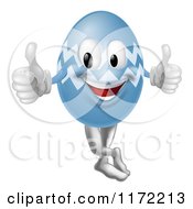 Poster, Art Print Of Blue Zig Zag Easter Egg Mascot Holding Two Thumbs Up
