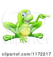 Poster, Art Print Of Happy Green Frog Crouching And Pointing To The Side