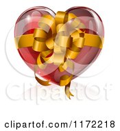 Poster, Art Print Of 3d Glossy Red Heart With A Gold Bow And Ribbon