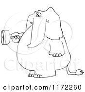 Cartoon Of An Outlined Elephant Standing And Using A Flashlight Royalty Free Vector Clipart