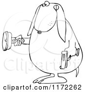 Cartoon Of An Outlined Guard Dog Holding A Gun And Flashlight Royalty Free Vector Clipart