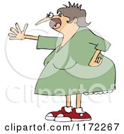 Cartoon Of A Mad Woman Shouting And Holding Out An Arm Royalty Free Vector Clipart